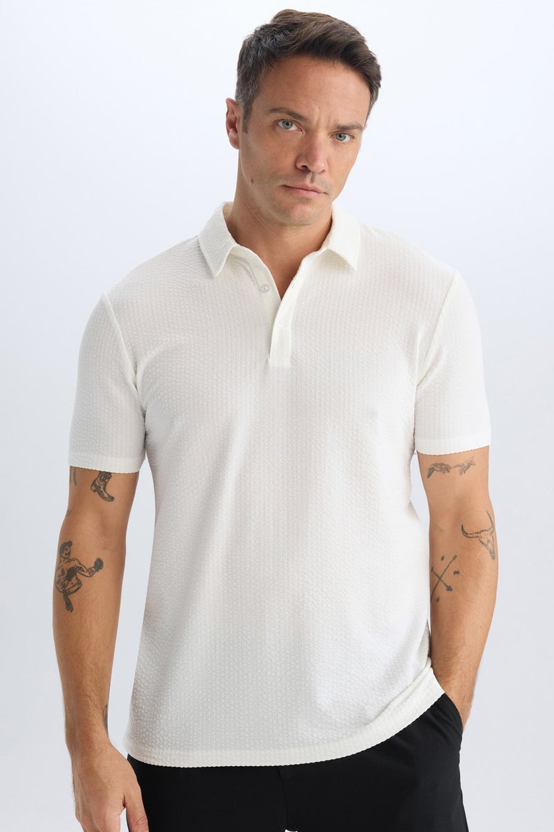 DeFacto White Man Slim Fit Short Sleeve Polo T-Shirt Casual - Image 4